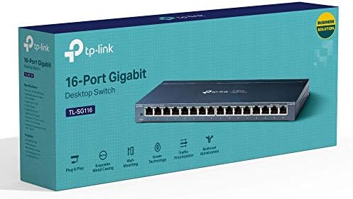 מתג רשת TP-Link 16 יציאה Gigabit Ethernet מתג | שולחן עבודה/ הרכבה קיר | הגנה על חיים | חסר מעריץ | מתכת יציבה